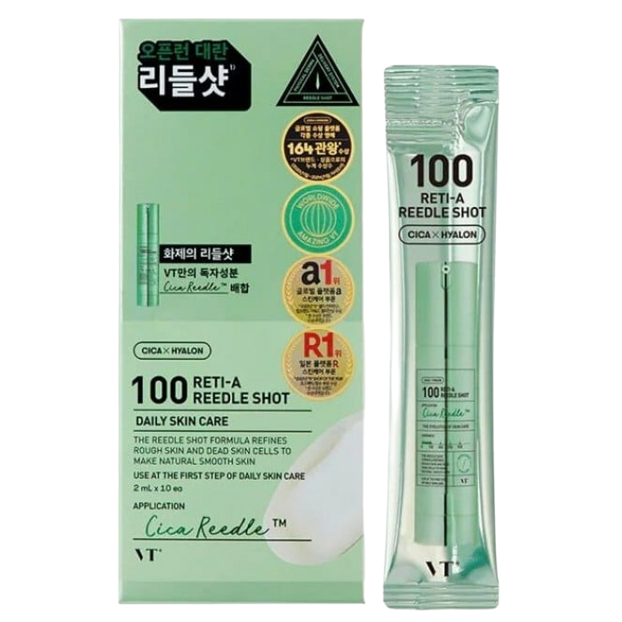 Vt Cosmetics 100 Reedle Shot ορός με μικροβελόνες Vt Cosmetics 100 Reedle Shot για ανανέωση και λείανση επιδερμίδας 2ml x 10