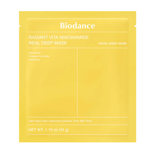 Μάσκα προσώπου υδρογέλης Biodance Radiant Vita Niacinamide για λάμψη και ομοιόμορφο τόνο 34 g